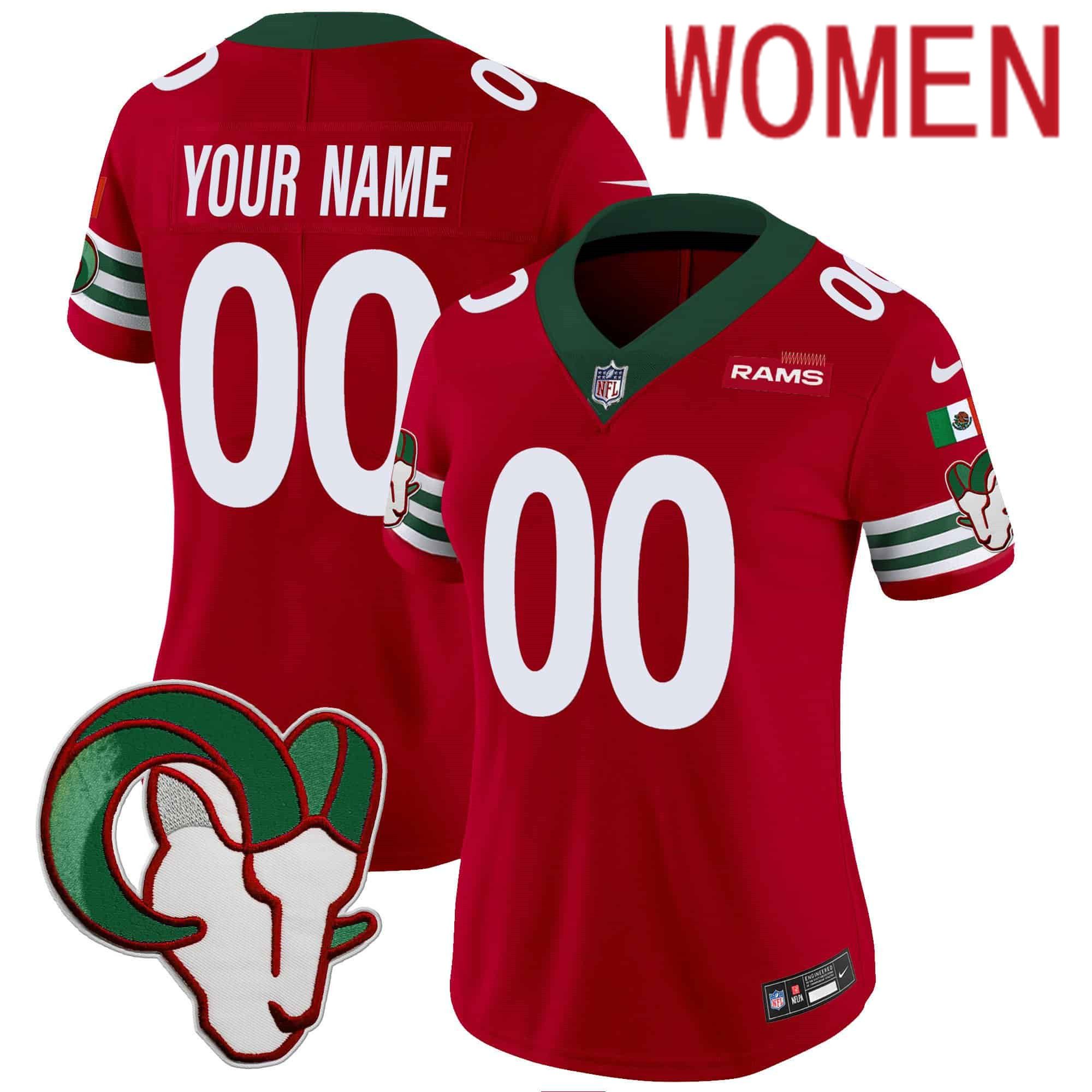 Women Los Angeles Rams Red 2024 Nike Mexico Vapor Limited Custom NFL Jersey style 1